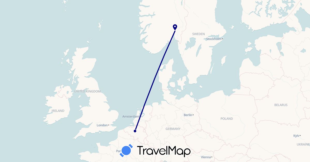 TravelMap itinerary: driving in Belgium, Norway (Europe)